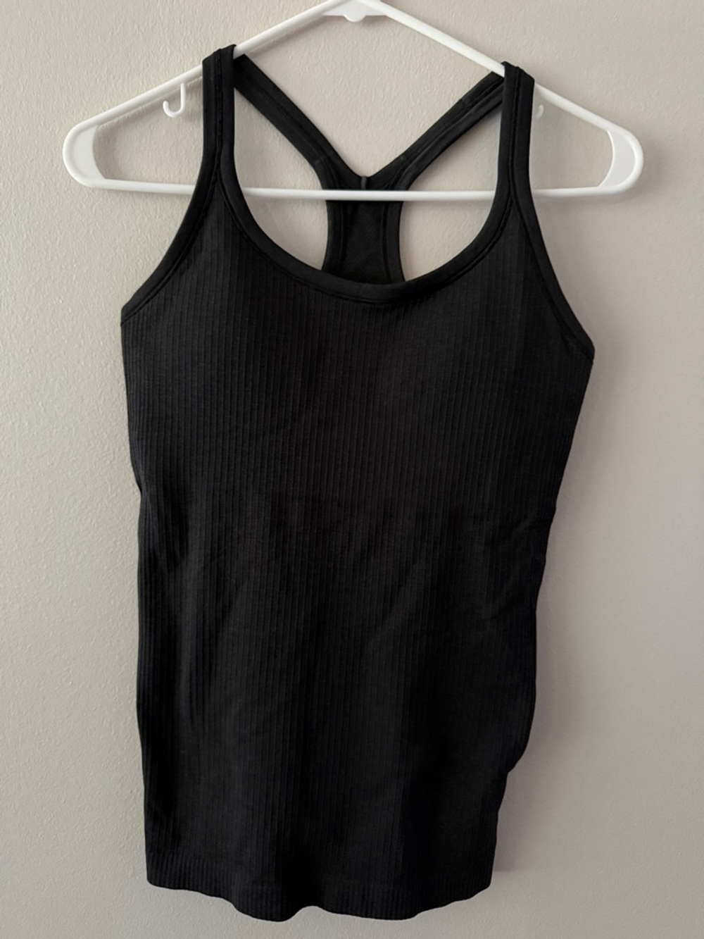 lululemon athletica Black Ribbed Racerback Tank with built in bra - size 8